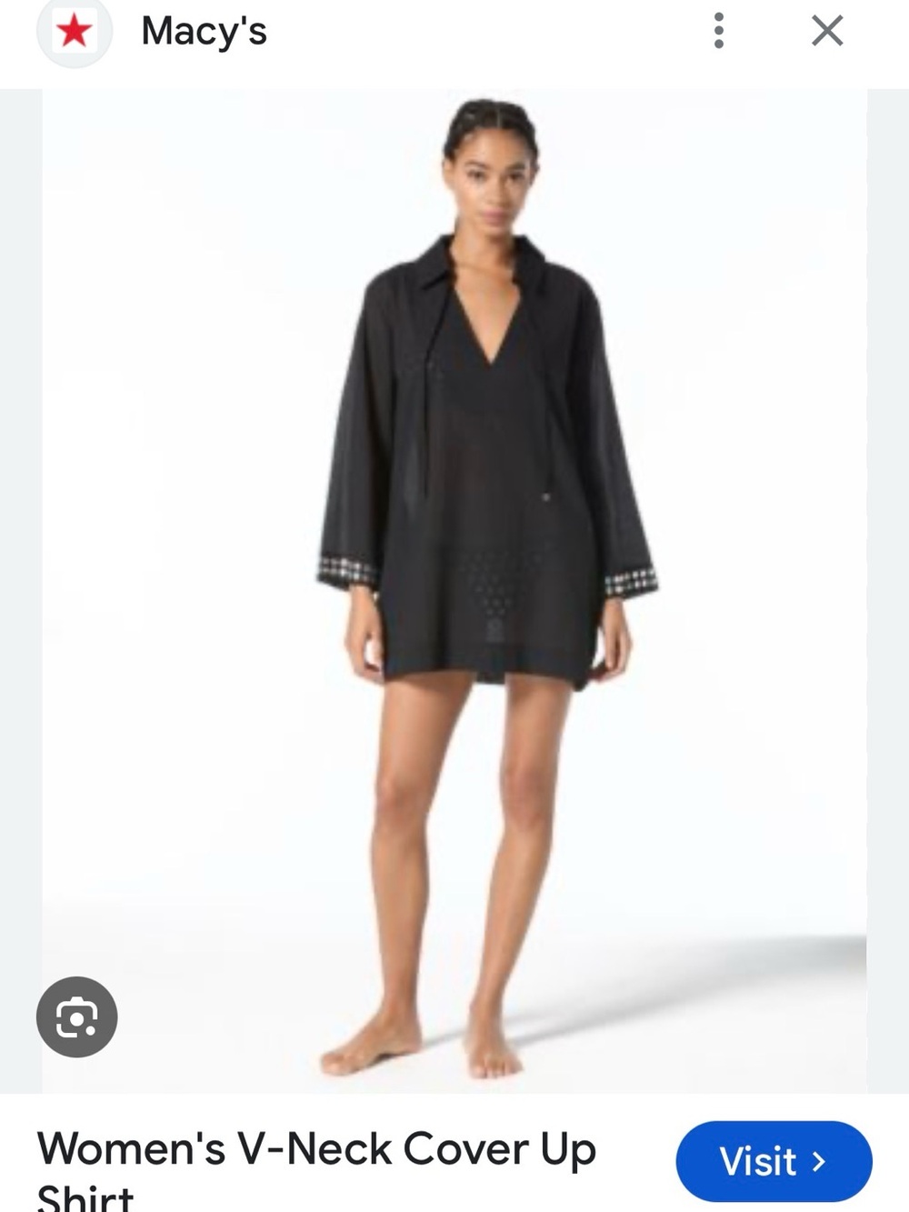 NWT Michael Kors Black Tie-Neck Shirt Swimsuit Coverup with Stud Cuffs